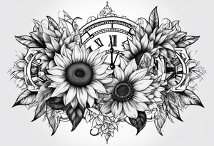 Sleeve with Roman numeral and sunflowers tattoo idea