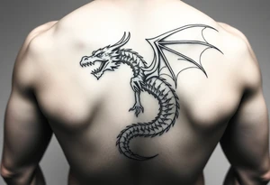 dragon tattoo full back medieval style black and white powerful tattoo idea