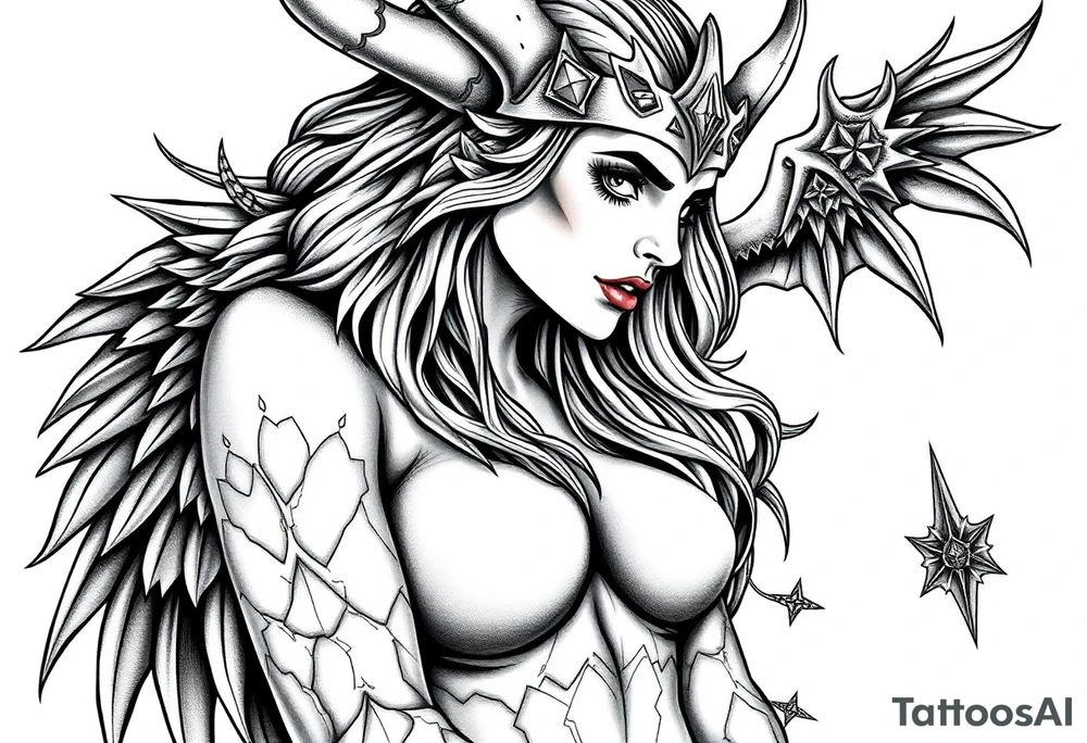 Viking goddess sexy full body Gothic tattoo idea