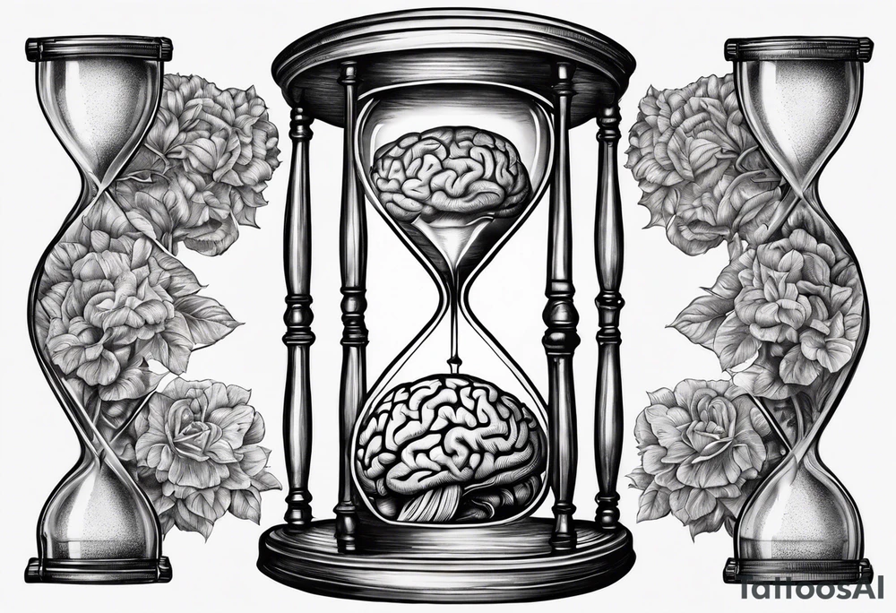 Human anatomical brain inside hourglass tattoo idea