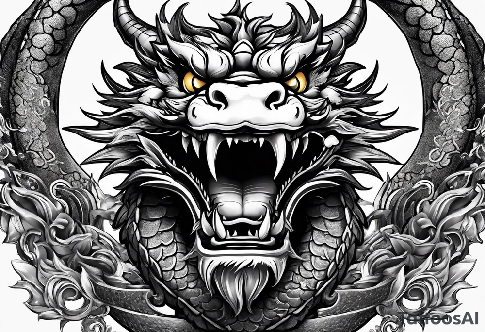 Animal head of a chinese dragon who is angry and has no body tattoo idea