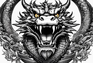 Animal head of a chinese dragon who is angry and has no body tattoo idea