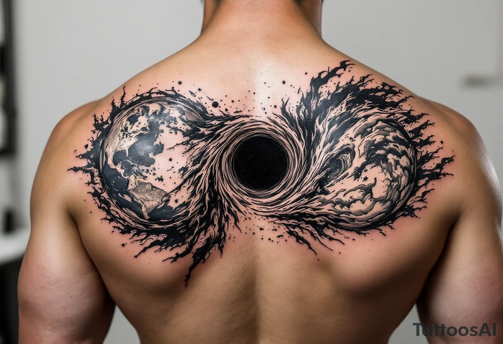 2 different worlds on both sides of a black hole tattoo idea