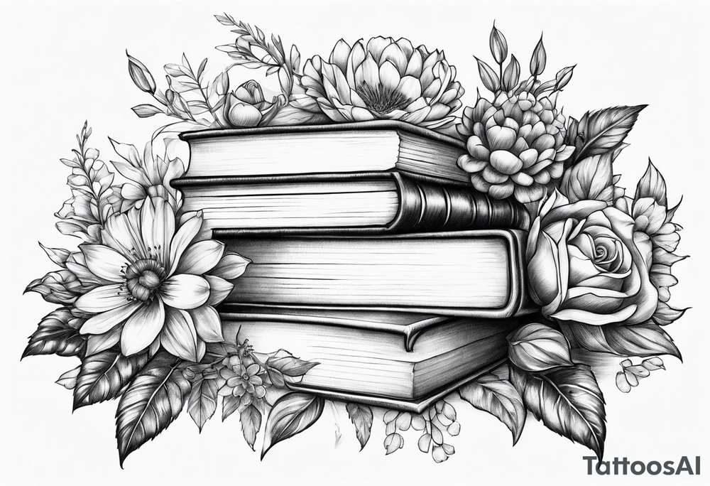 Portal
 stack of books flowers tattoo idea