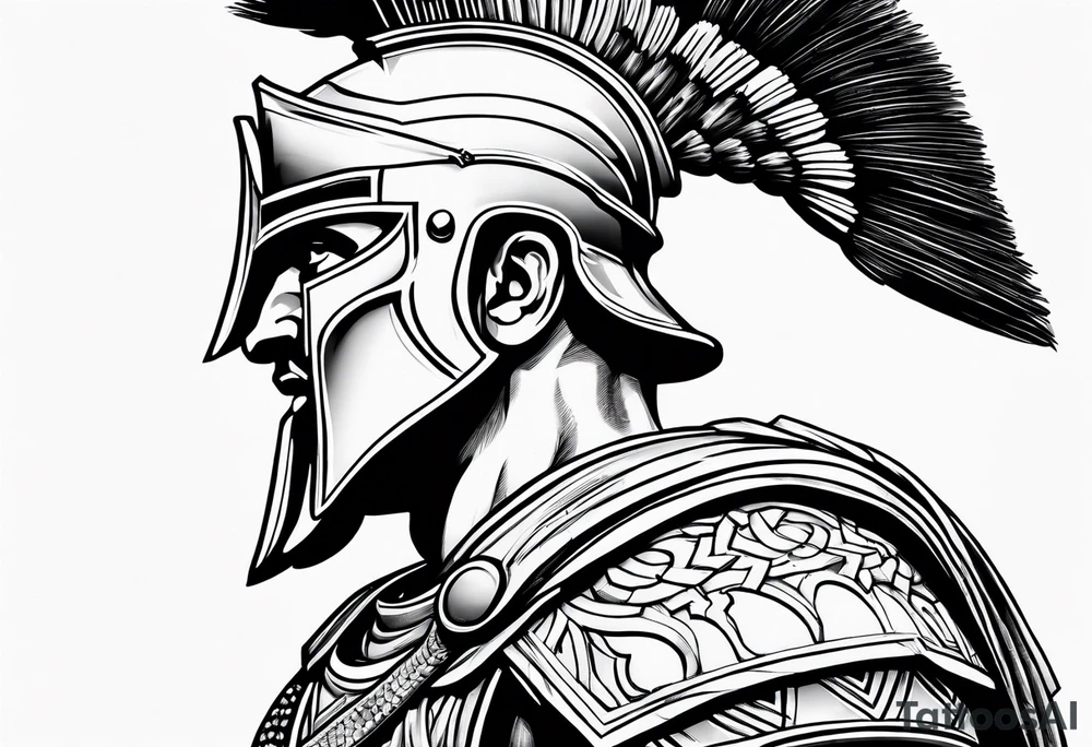 Side profile of spartan soilder with Roman buildings tattoo idea