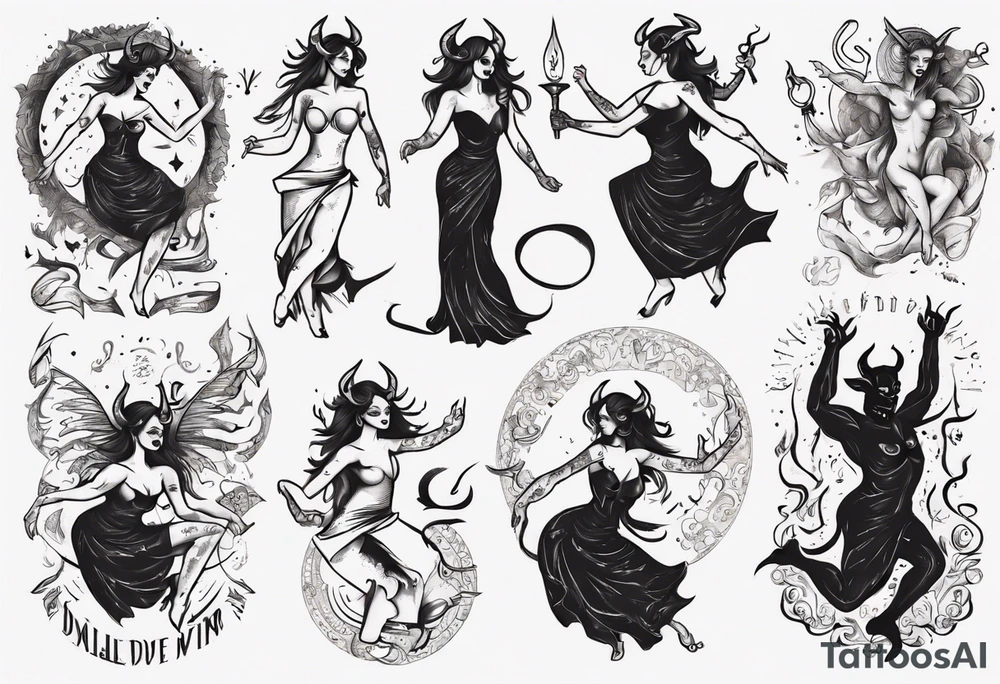 female dancing with the devil delicate tattoo idea