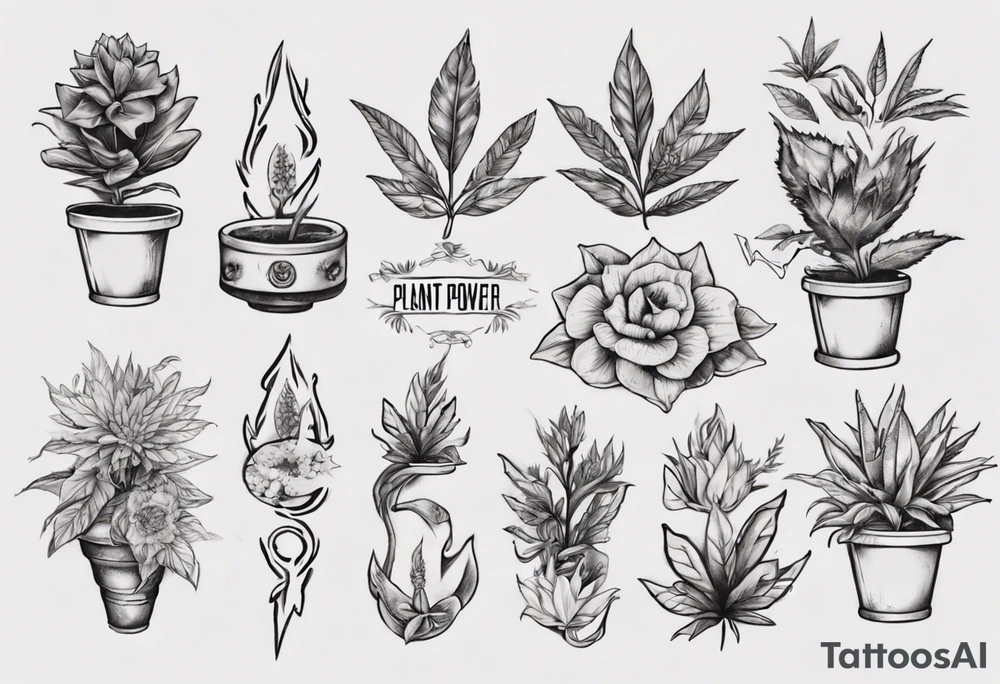Words “Plant Power” with plants tattoo idea