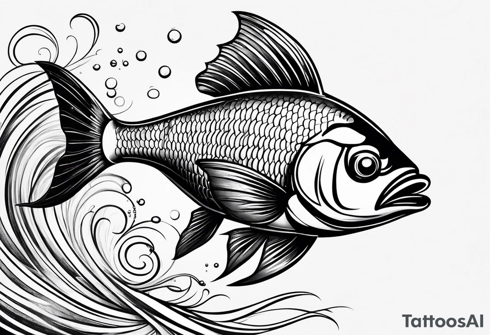 Fish with water waves simple tattoo idea