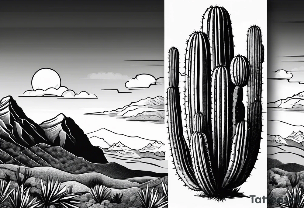 Forearm vertical, cactus, sunset, mountain tattoo idea