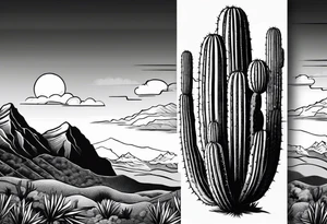 Forearm vertical, cactus, sunset, mountain tattoo idea