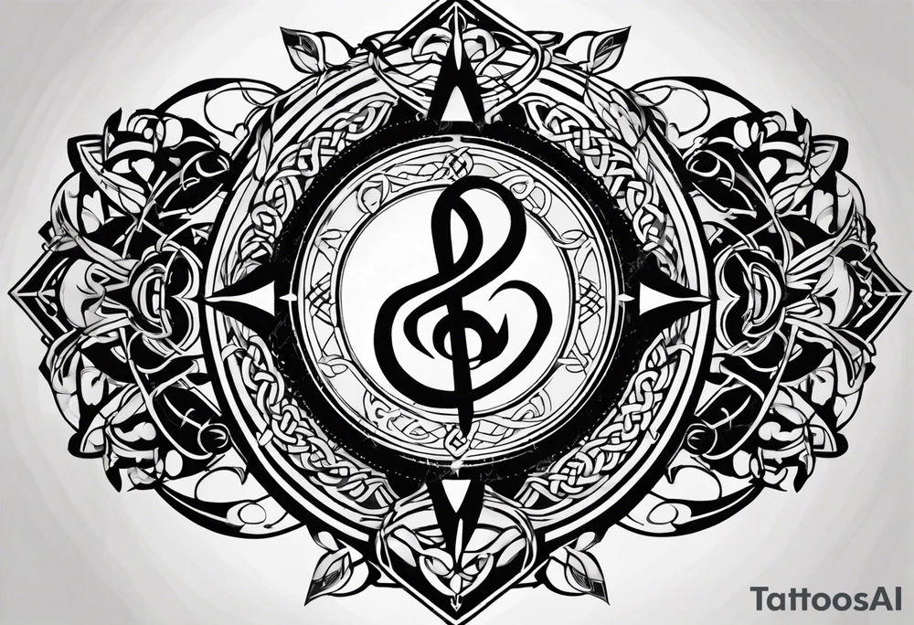 Celtic styling, compass, anchor, bass clef, treble clef, dog paw print tattoo idea