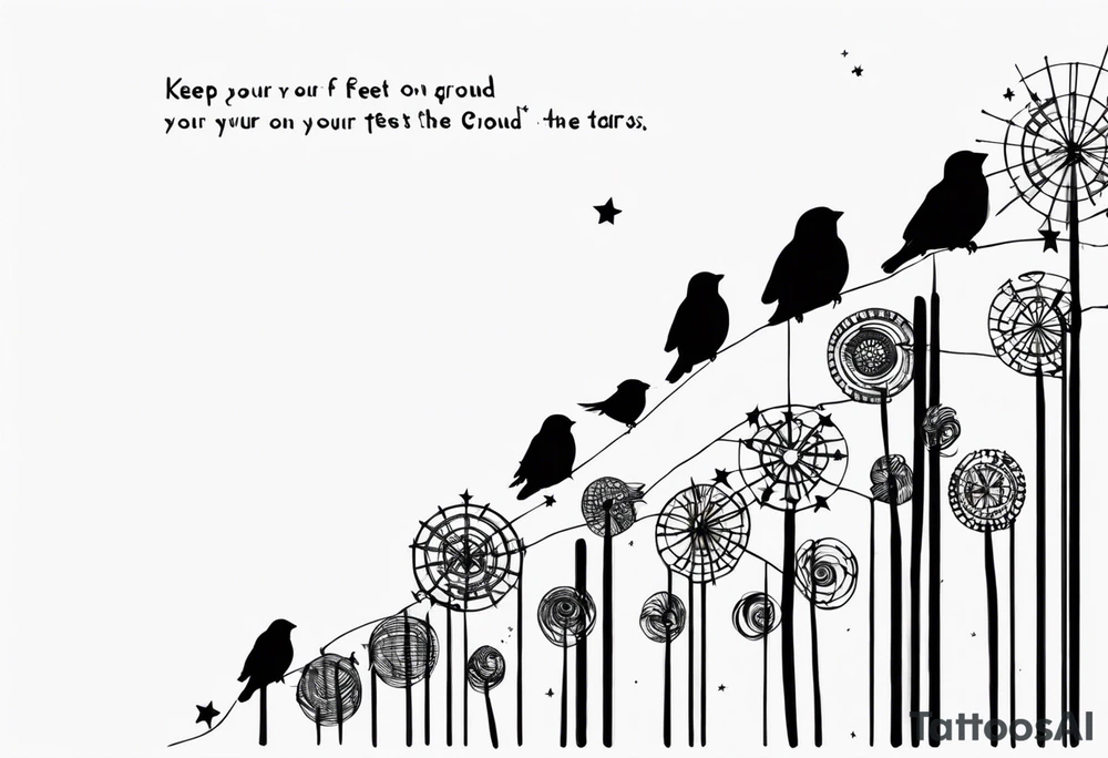 Line up neck with sparrow and the saying keep your feet on the ground and your eyes on the stars tattoo idea