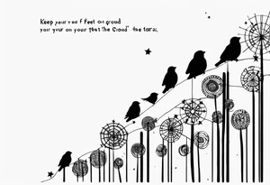 Line up neck with sparrow and the saying keep your feet on the ground and your eyes on the stars tattoo idea