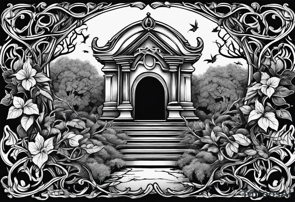 Leafy vines with grave yard tattoo idea