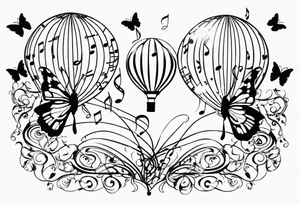 music notes and butterflies with balloons tattoo idea