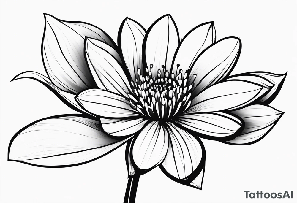 one very simple and no detailed waratha flower with stem in black and white, the few lines possible tattoo idea