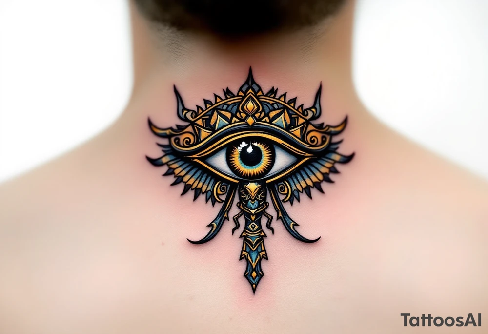A black and gold Eye of Horus. tattoo idea