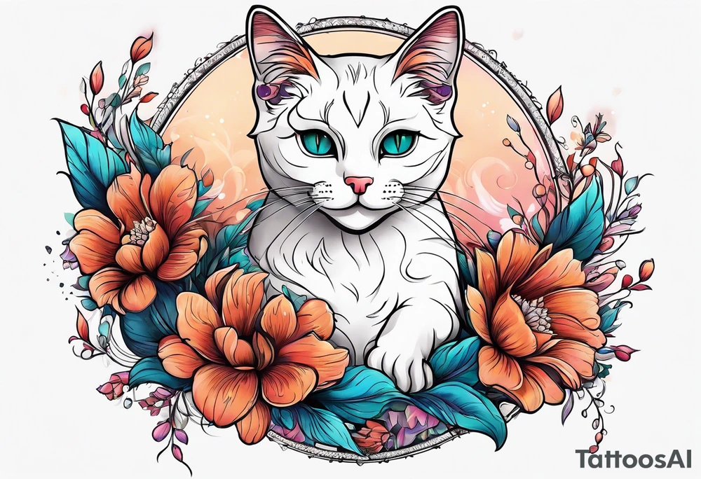 Cat dancing with a flower tattoo idea