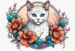 Cat dancing with a flower tattoo idea