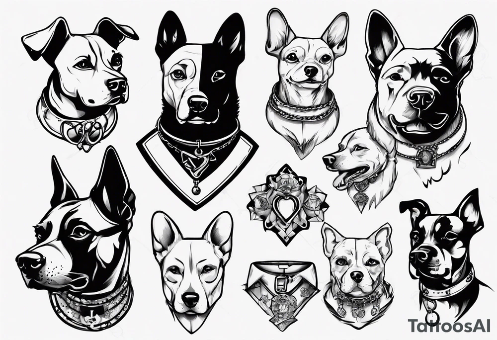 a dog with 12 collars tattoo idea