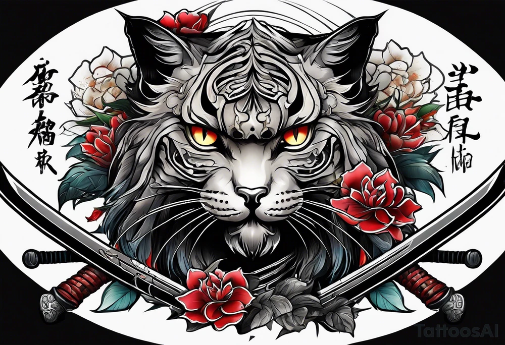 A dead samurai cat tattoo idea