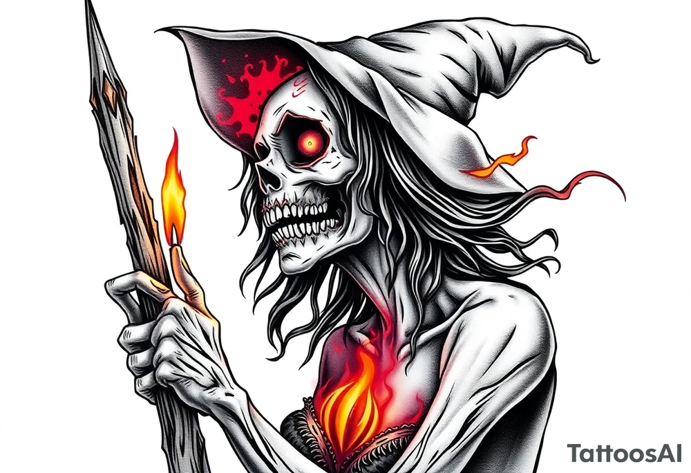 Zombie witch burned at the stake tattoo idea