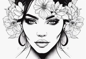 flowers aeound womans face detailed tattoo idea