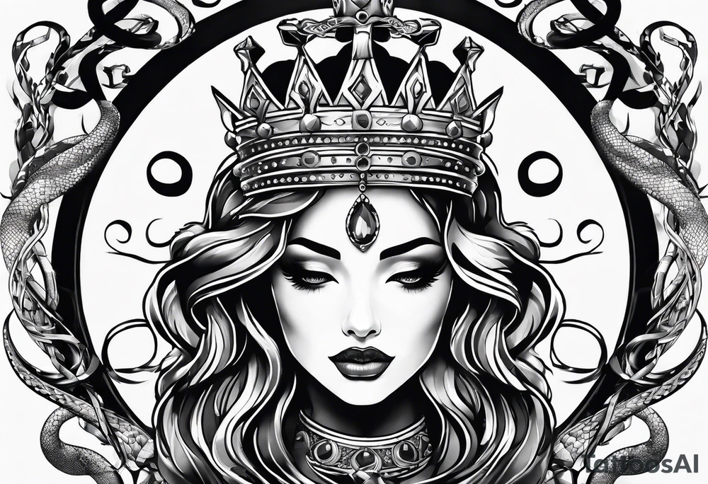 the crown of a queen transforms into snakes tattoo idea