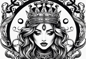the crown of a queen transforms into snakes tattoo idea