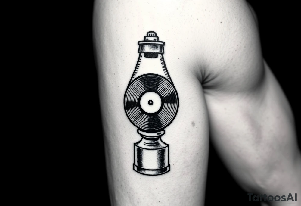 lava lamp with a disco ball and vinyl record inside of it tattoo idea