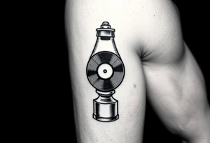 lava lamp with a disco ball and vinyl record inside of it tattoo idea