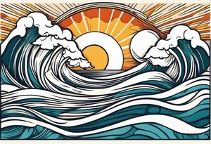 ocean waves with sun tattoo vintage traditional simple and bold colors
within borders tattoo idea