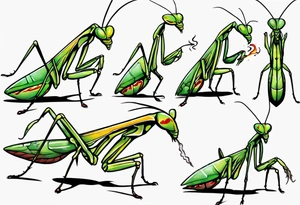praying mantis with cigarette tattoo idea