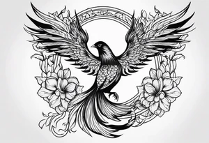Phoenix with flowers but feminine not too realistic for side boob tattoo idea