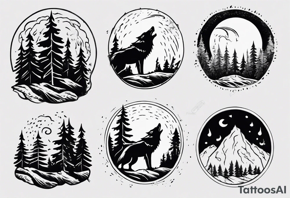 thunderstorm over a forest with a wolf howling on drums tattoo idea thunderstorm over a forest with a wolf howling on drums tattoo idea