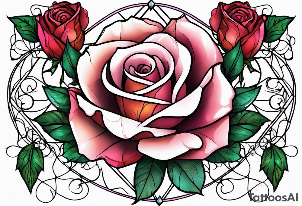 the word Crystal with rose vines going through it tattoo idea