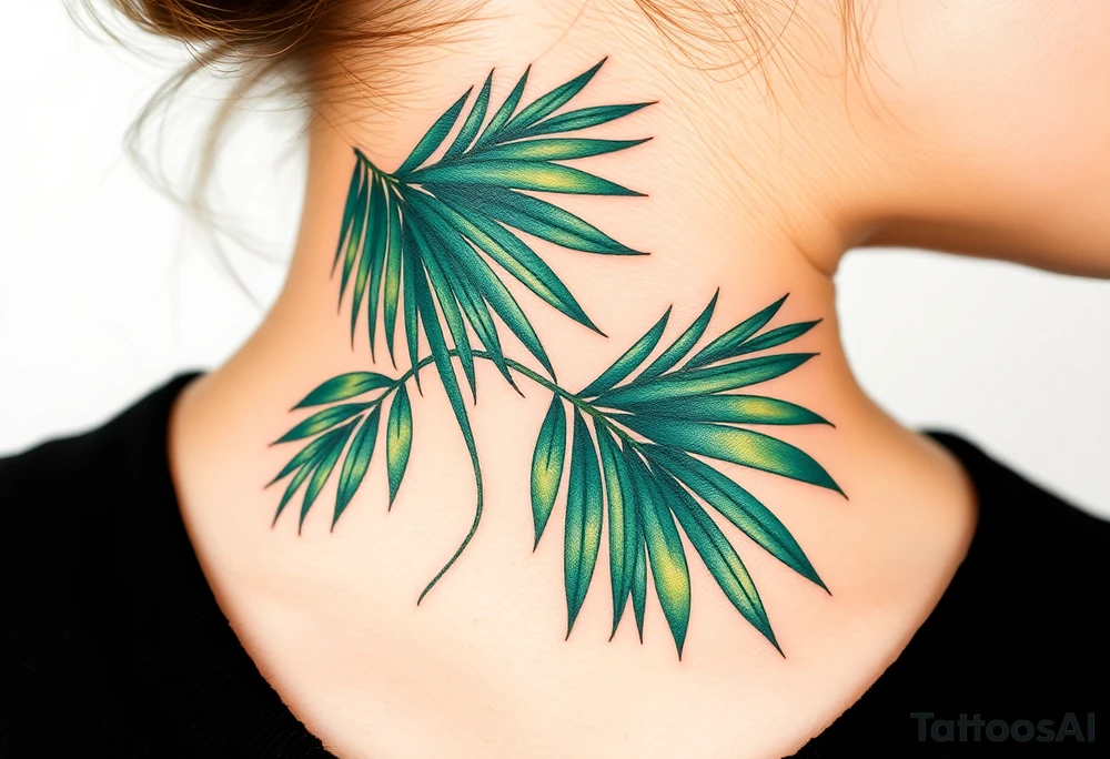 realistic large movement woven palm leaves tattoo idea