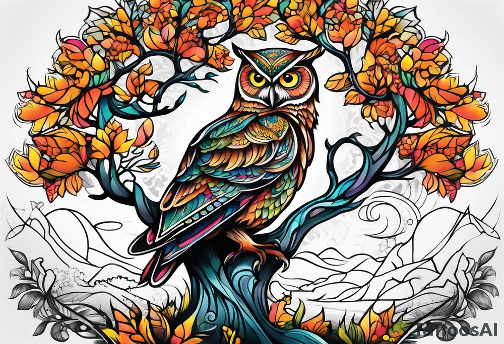 owl tree tattoo idea