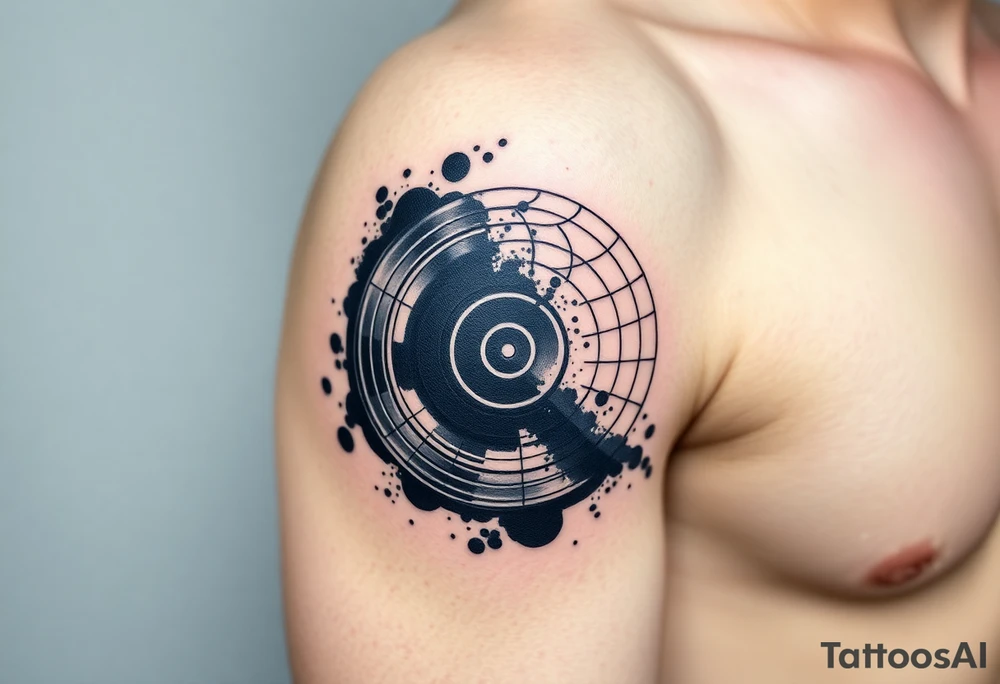 vinyl record and disco ball tattoo idea