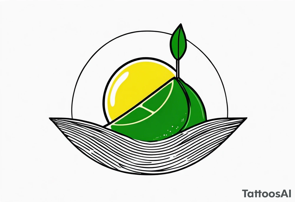 A lemon-Buoy with a green leaf-flag on waves tattoo idea