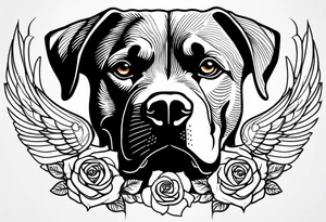 Rottweiler face line, geometry, roses wings souls tattoo idea