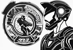 CYBERPUNK QUE CONTENGA EL LOGOTIPO IRONMAN70.3 Y LAS PALABRAS SWIM, RUN Y BIKE tattoo idea