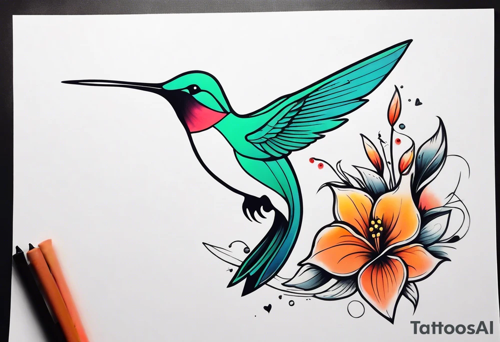 Humming bird and flower tattoo idea