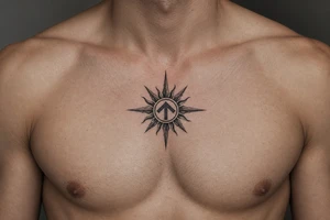 sun with the strength symbol in the middle tattoo idea