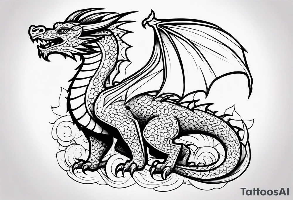 Old school dragon going up tattoo idea