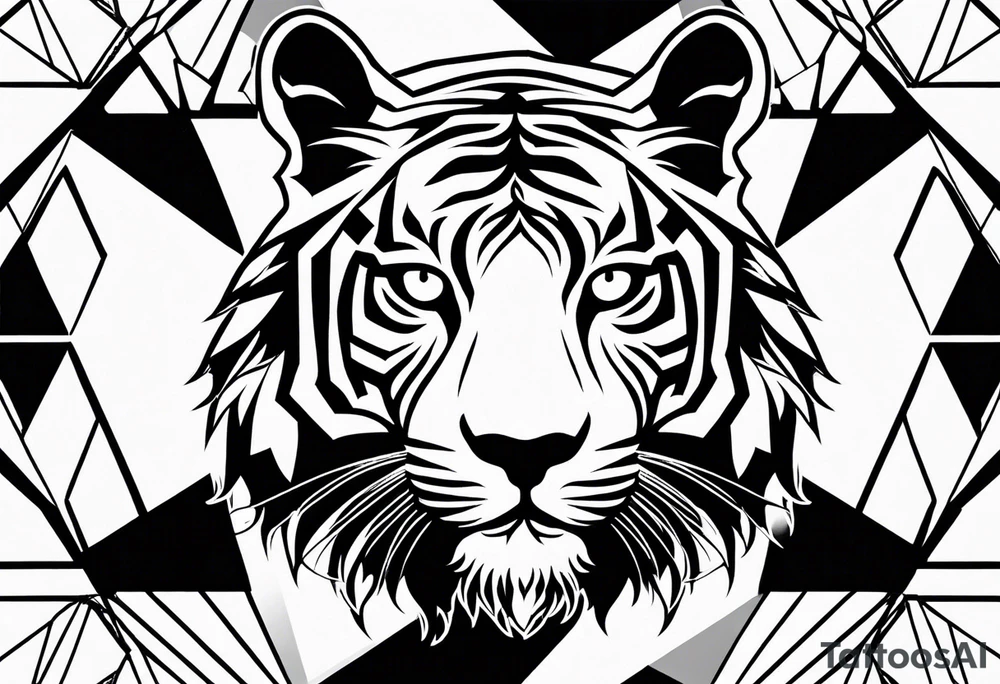 Tiger silhouette with sacred geometry and shapes tattoo idea