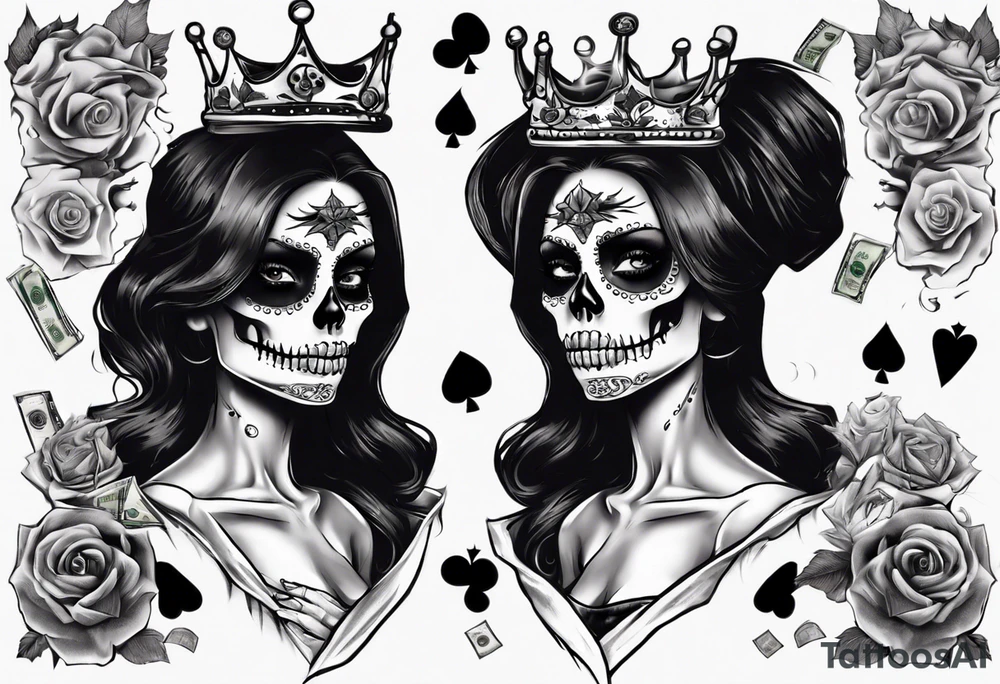 santa la muerta with money and crown
on the card tattoo idea