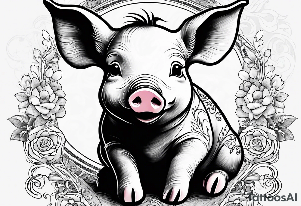 cute piglet.
with text: "friends not food" tattoo idea