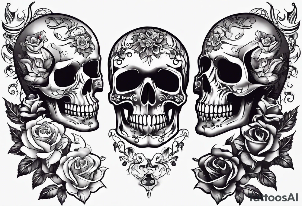 neck tattoo stencil about pain and struggle in new school or polka trash style with flowers and/or skulls tattoo idea