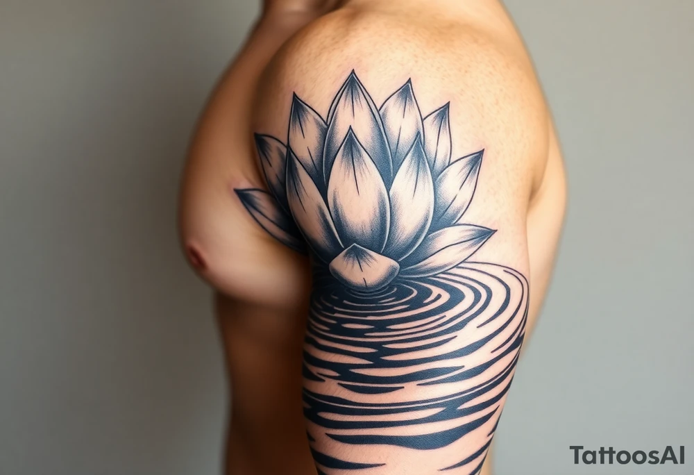 serene lotus flower emerging from sacred waters with ripples tattoo idea